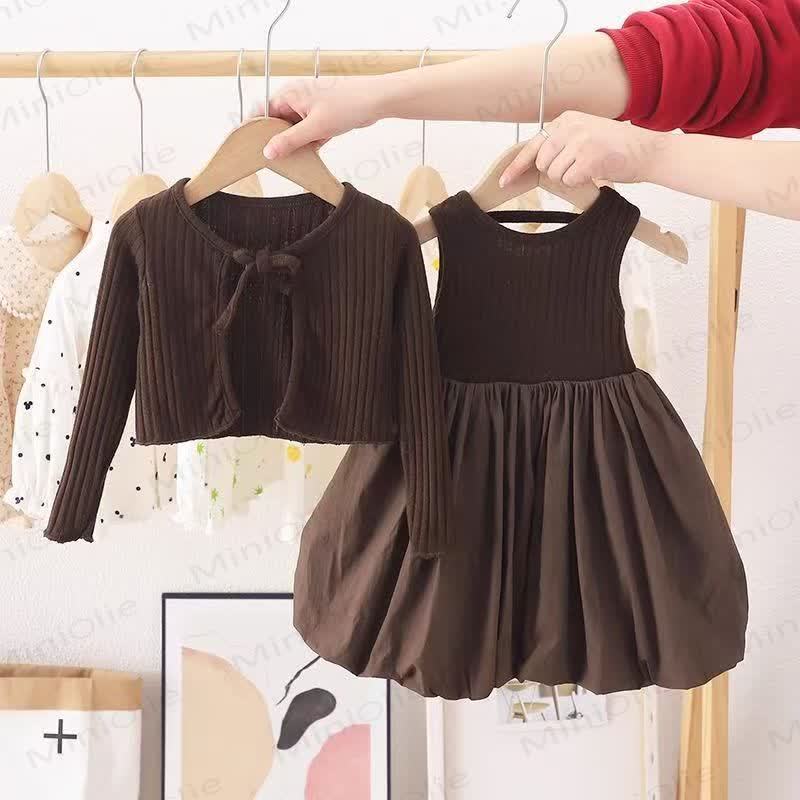 Baby Toddler Girl Solid Color Coffee Sleeveless Dress - Coffee - 5-7T - image 1