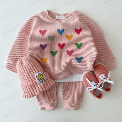 Baby Colorful Heart Pink 2-piece Waffle Set - Pink - 2-3T - image 1