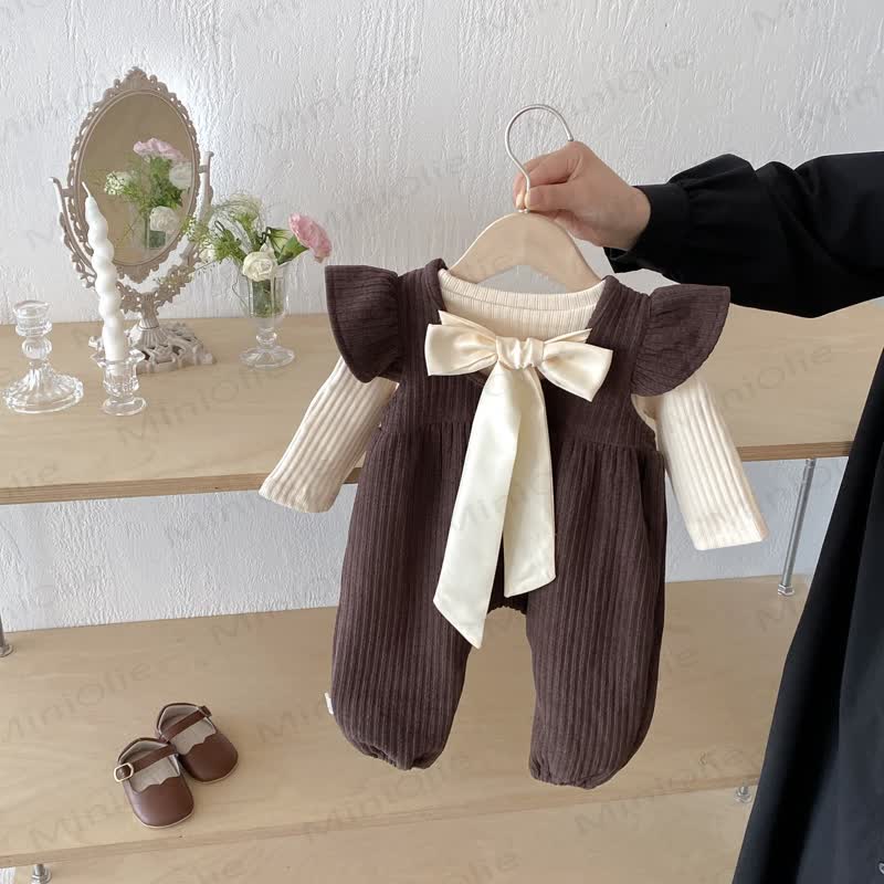 Baby Girls Solid Color Bow Romper - image 1