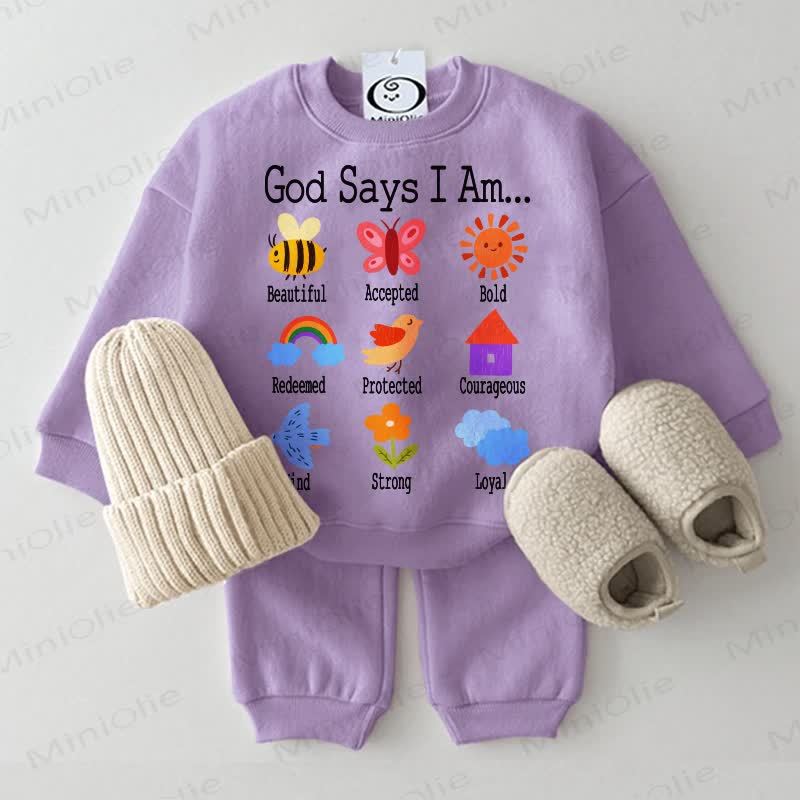 GOD SAYS I AM... Baby Slogan Purple Sweatsuit 2-piece Set - Purple - 2-3T - image 1