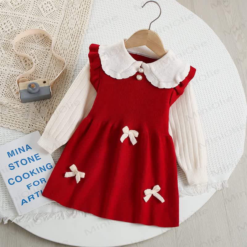 Toddler Girl Bow Baby Collar Dress - Red - 8Y - image 3