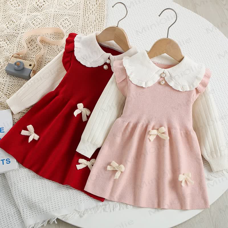 Toddler Girl Bow Baby Collar Dress - image 1