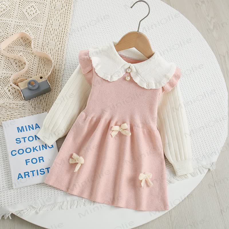 Toddler Girl Bow Baby Collar Dress - Pink - 8Y - image 2