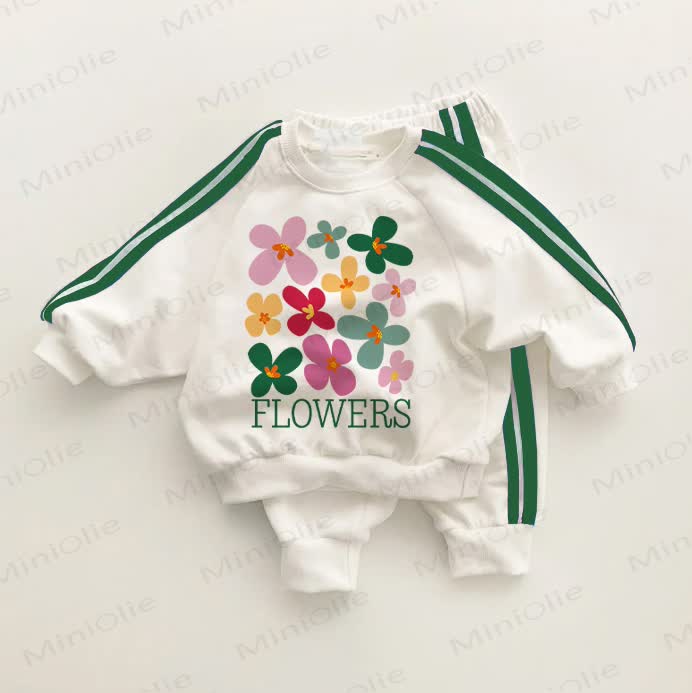 Baby Toddler Colorful Flowers Green Striped 2-piece Set - White&Green - 3-5T - image 1