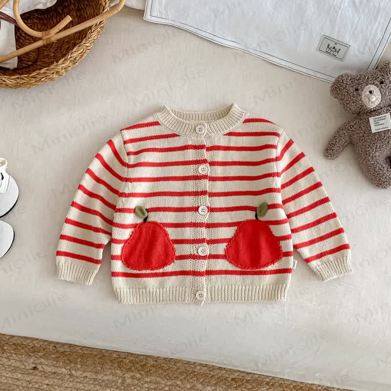 Baby Toddler Apple Striped Cardigan - Red - 5-7T - image 6