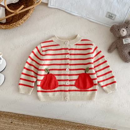 Baby Toddler Apple Striped Cardigan - Red - 5-7T - image 6