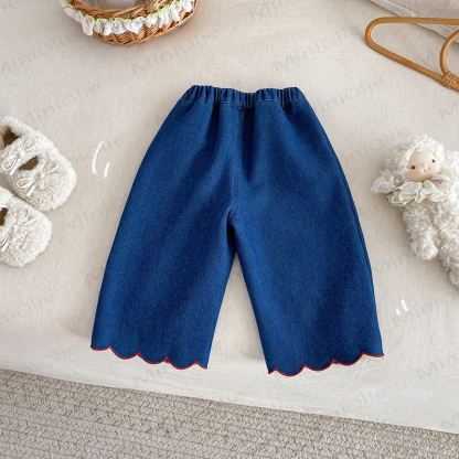 Baby Toddler Embroidered Bunny Bow Fleece Denim Pants - image 2