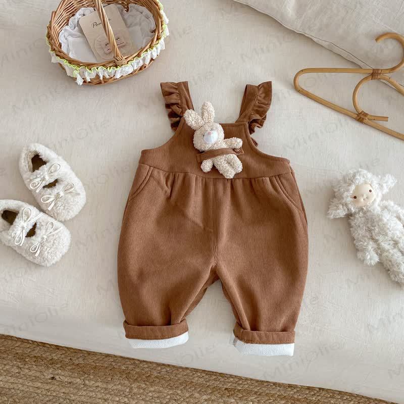 Baby Toddler Girl Solid Color Fleece Flying Sleeves Overalls - Coffee Overalls - 5-7T - image 4