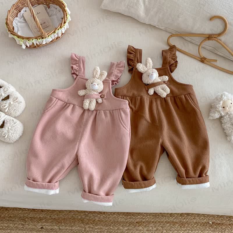 Baby Toddler Girl Solid Color Fleece Flying Sleeves Overalls - image 1