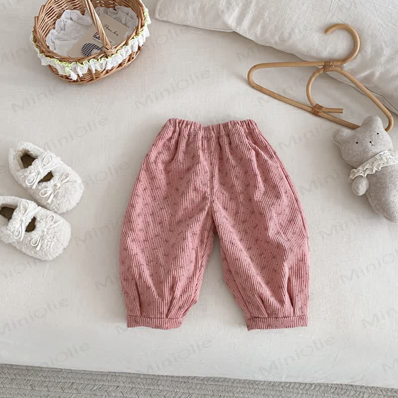 Baby Toddler Girl Cord Quilted Jogger Pants - Pink Flower - 5-7T - image 1