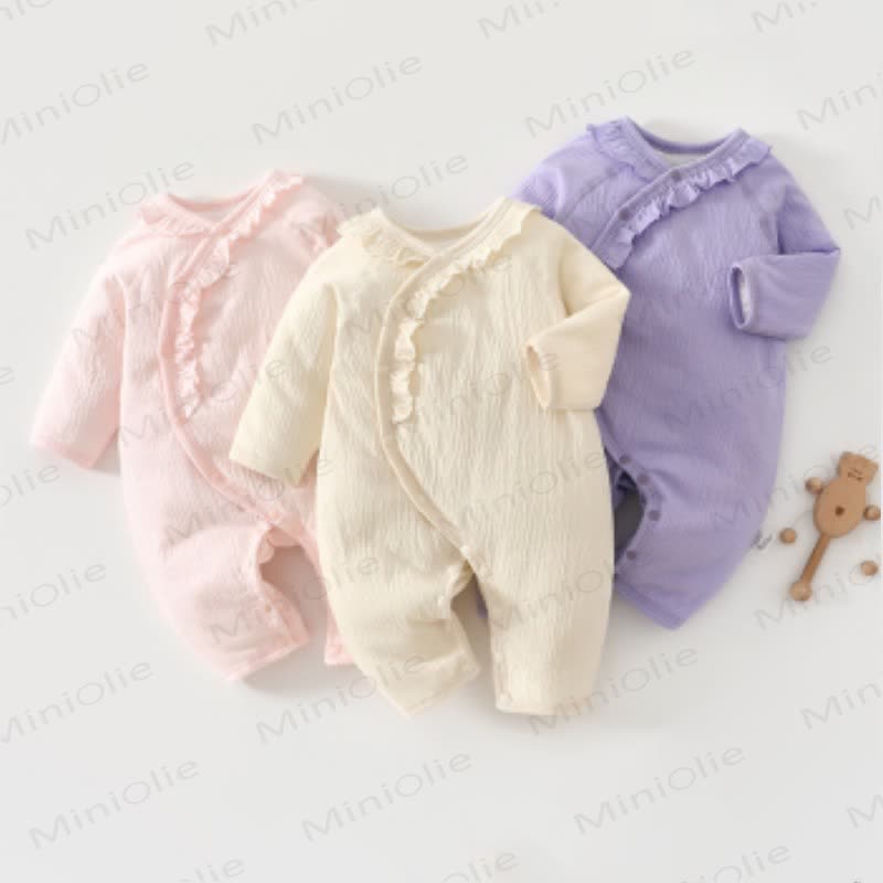Baby Ruffled Solid Color Quilted Romper - image 1