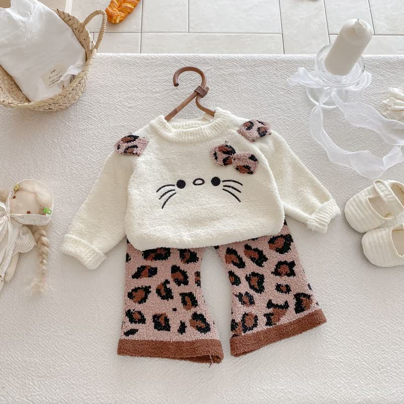 Baby Toddler Girls Leopard Cat Bow 2-piece Set - image 2