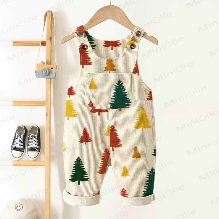Baby Toddler Autumn Color Christmas Tree Corduroy Overalls  - Beige - 3-5T - image 1