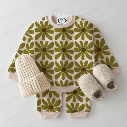 Baby Green Flower Beige 2-piece Set - Beige - 2-3T - image 1
