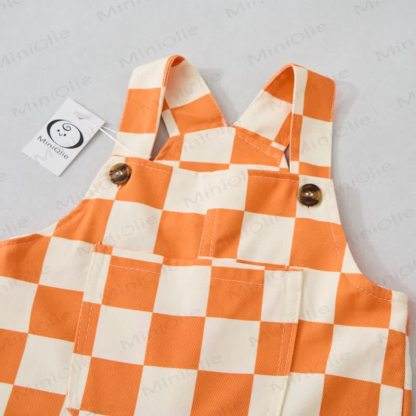 Baby Toddler Orange Checkerboard White Overalls  - image 4