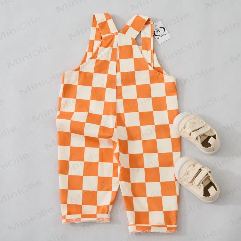 Baby Toddler Orange Checkerboard White Overalls  - image 3