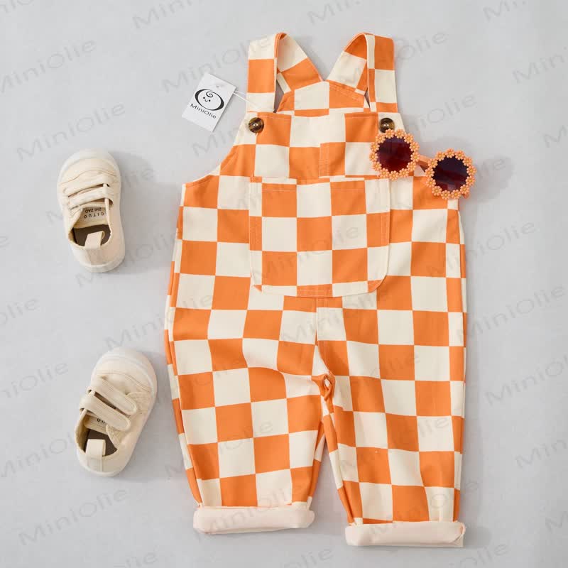 Baby Toddler Orange Checkerboard White Overalls  - White&Orange - 3-5T - image 1