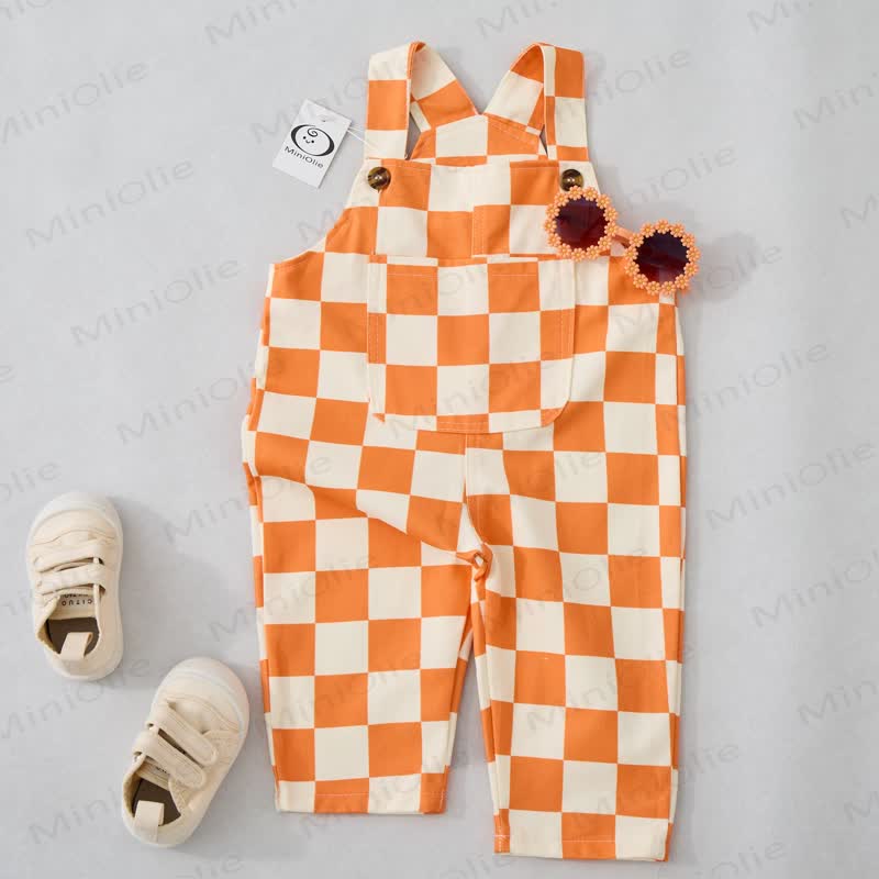 Baby Toddler Orange Checkerboard White Overalls  - image 2