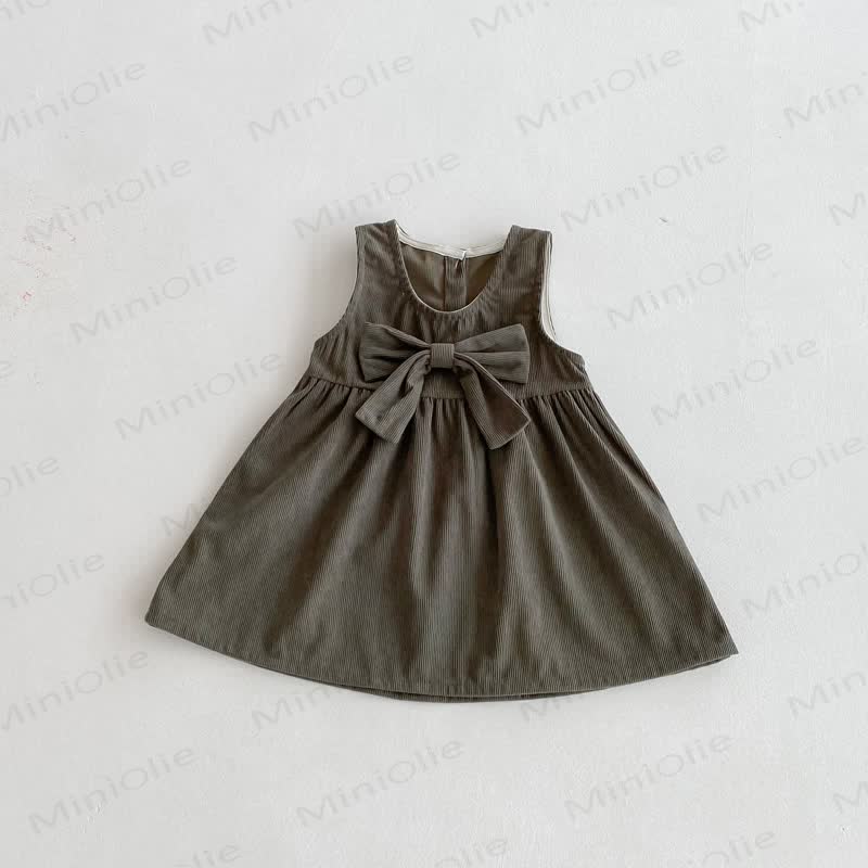 Toddler Girl Cord Bow Green Sleeveless Dress/Beige Baby Collar Top - Green Sleeveless Dress - 8Y - image 9