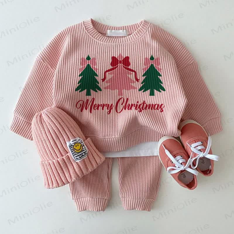 MERRY CHRISTMAS Baby Pink Tree Bow 2-Piece Set - Pink - 2-3T - image 1