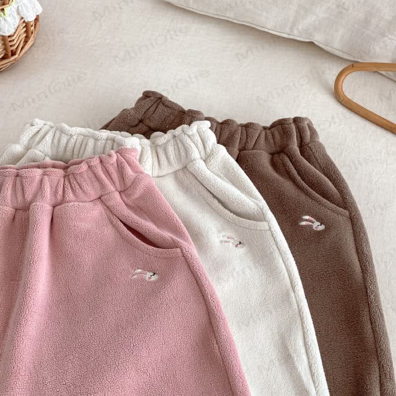 Baby Toddler Girl Embroidered Bow Rabbit Fleece Jogger Pants - image 7
