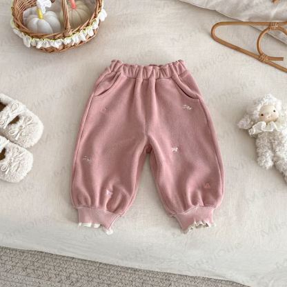 Baby Toddler Girl Embroidered Bow Rabbit Fleece Jogger Pants - Pink - 5-7T - image 3