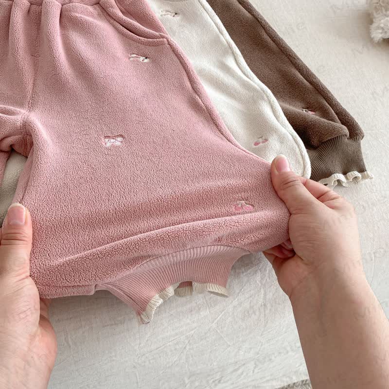 Baby Toddler Girl Embroidered Bow Rabbit Fleece Jogger Pants - image 8