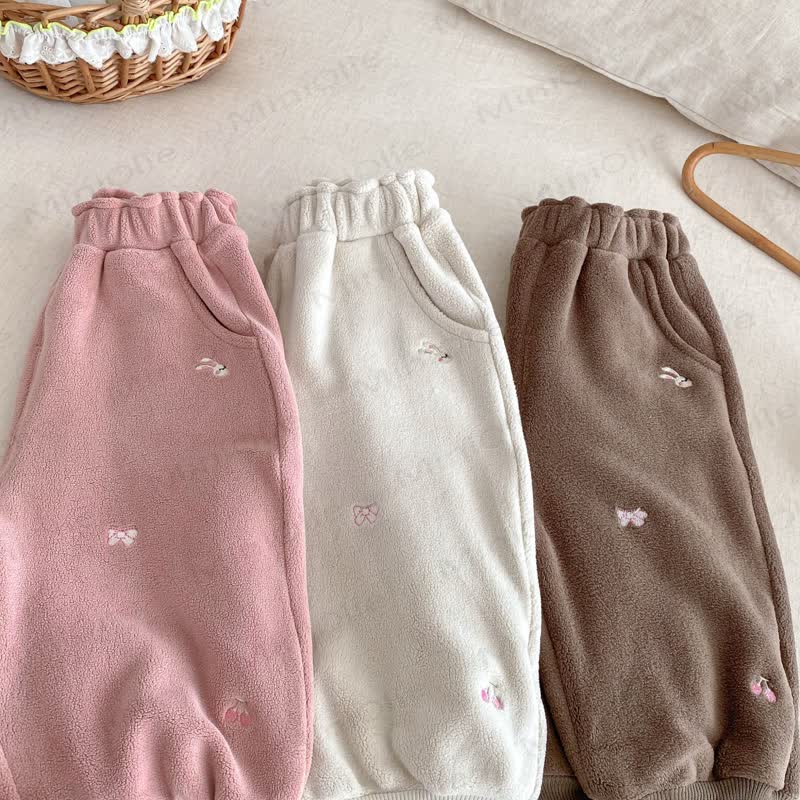Baby Toddler Girl Embroidered Bow Rabbit Fleece Jogger Pants - image 5