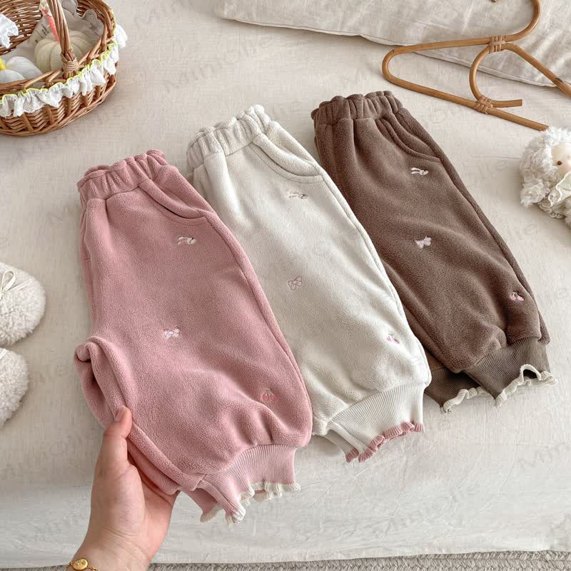 Baby Toddler Girl Embroidered Bow Rabbit Fleece Jogger Pants - image 1