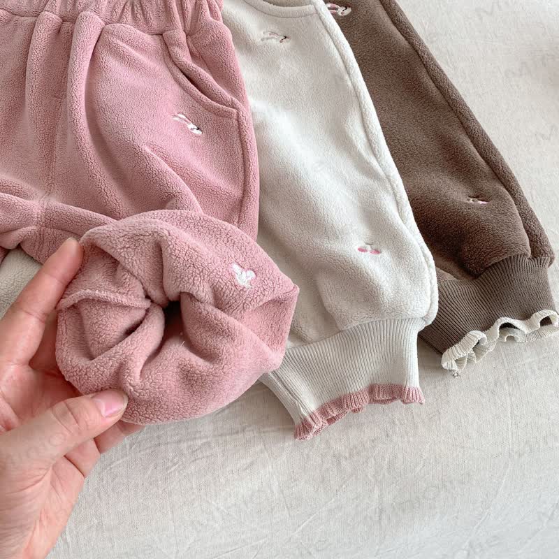 Baby Toddler Girl Embroidered Bow Rabbit Fleece Jogger Pants - image 10