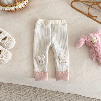Baby Toddler Girl Rabbit Solid Color Quilted Leggings - Beige - 5-7T - image 1