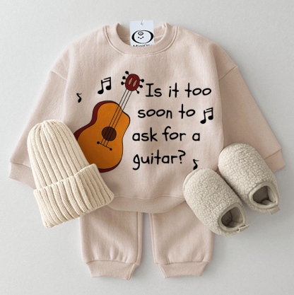 IS IT TOO SOON TO ASK FOR A GUITAR? Baby Sweatshirt 2-piece Beige Set - Beige - 2-3T - image 1