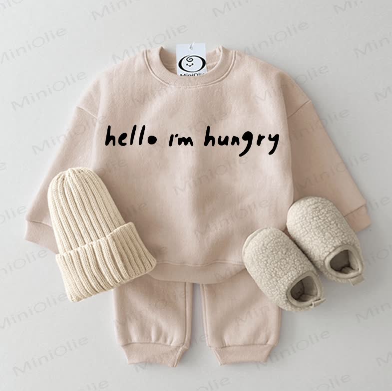 HELLO I'M HUNGRY Baby Slogan 2-piece Beige Set - Beige - 2-3T - image 1