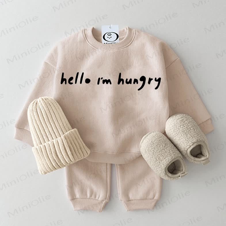 HELLO I'M HUNGRY Baby Slogan 2-piece Beige Set - Beige - 2-3T - image 1