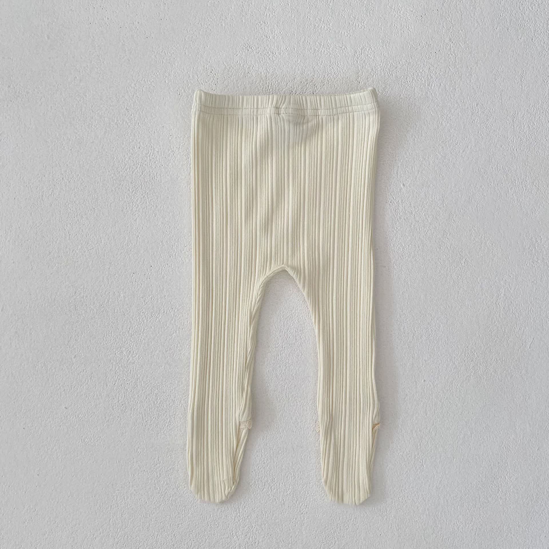 Baby Toddler Girl Solid Color Lace Ribbed Leggings - Beige - 2-3T - image 6