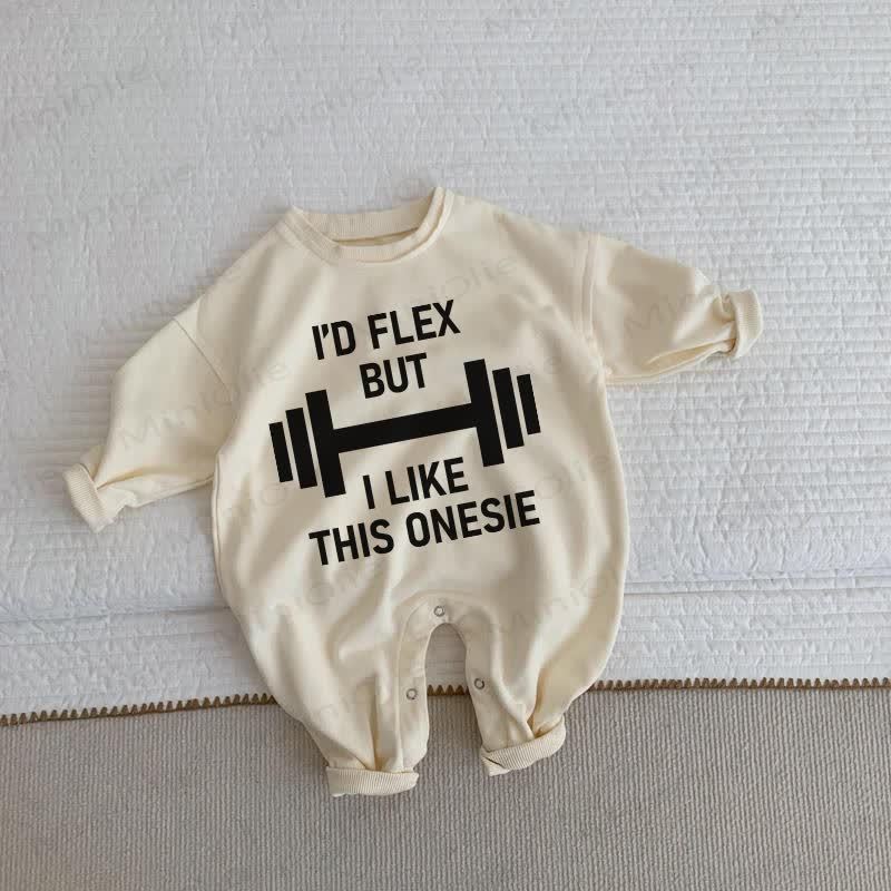 I'D FLEX BUT I LIKE THIS ONESIE Baby Beige Romper - Beige - 2-3T - image 1