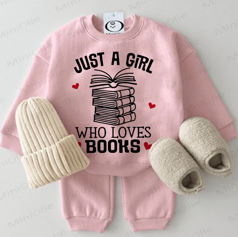 JUST A GIRL WHO LOVES BOOKS Baby Sweatshirt 2-piece Pink Set - Pink - 2-3T - image 1