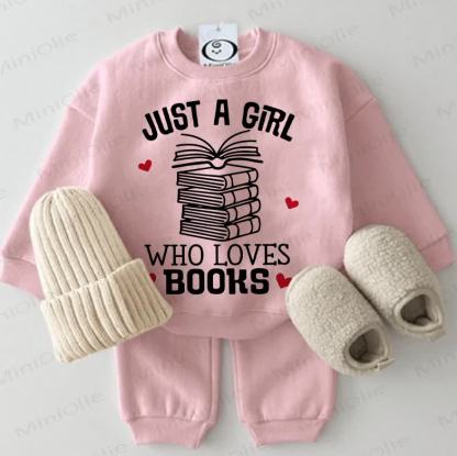 JUST A GIRL WHO LOVES BOOKS Baby Sweatshirt 2-piece Pink Set - Pink - 2-3T - image 1