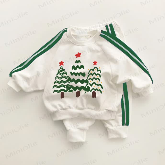 Baby Toddler Lovely Christmas Tree Green Striped 2-piece Set - White&Green - 3-5T - image 1