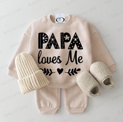 PAPA LOVES ME Baby Slogan 2-piece Beige Set - Beige - 2-3T - image 1