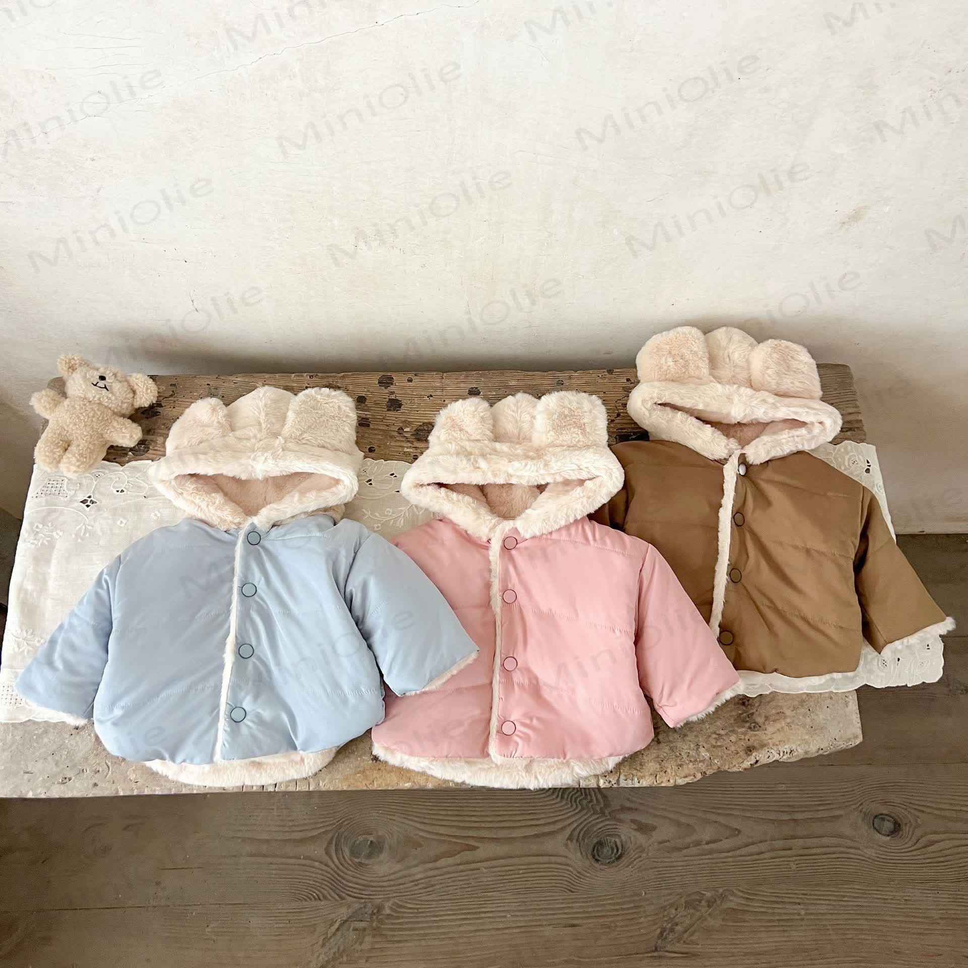 Baby Fleece Lined Solid Color Hooded Jacket - image 1