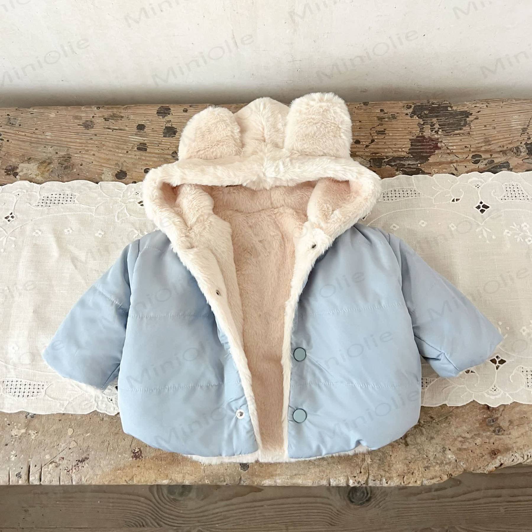Baby Fleece Lined Solid Color Hooded Jacket - image 3