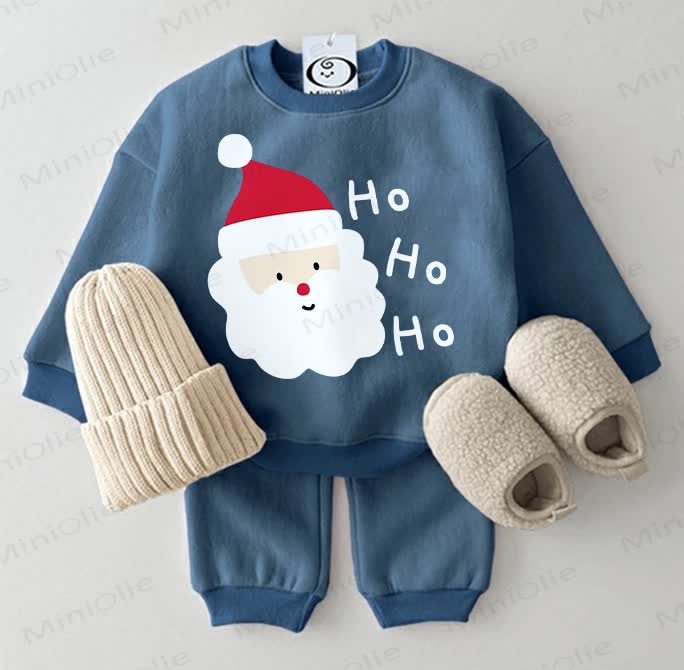 HO HO HO Baby Christmas Santa Claus Sweatshirt 2-piece Blue Set - Blue - 2-3T - image 1
