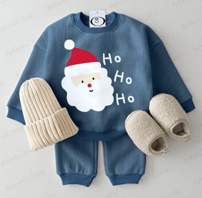 HO HO HO Baby Christmas Santa Claus Sweatshirt 2-piece Blue Set - Blue - 2-3T - image 1