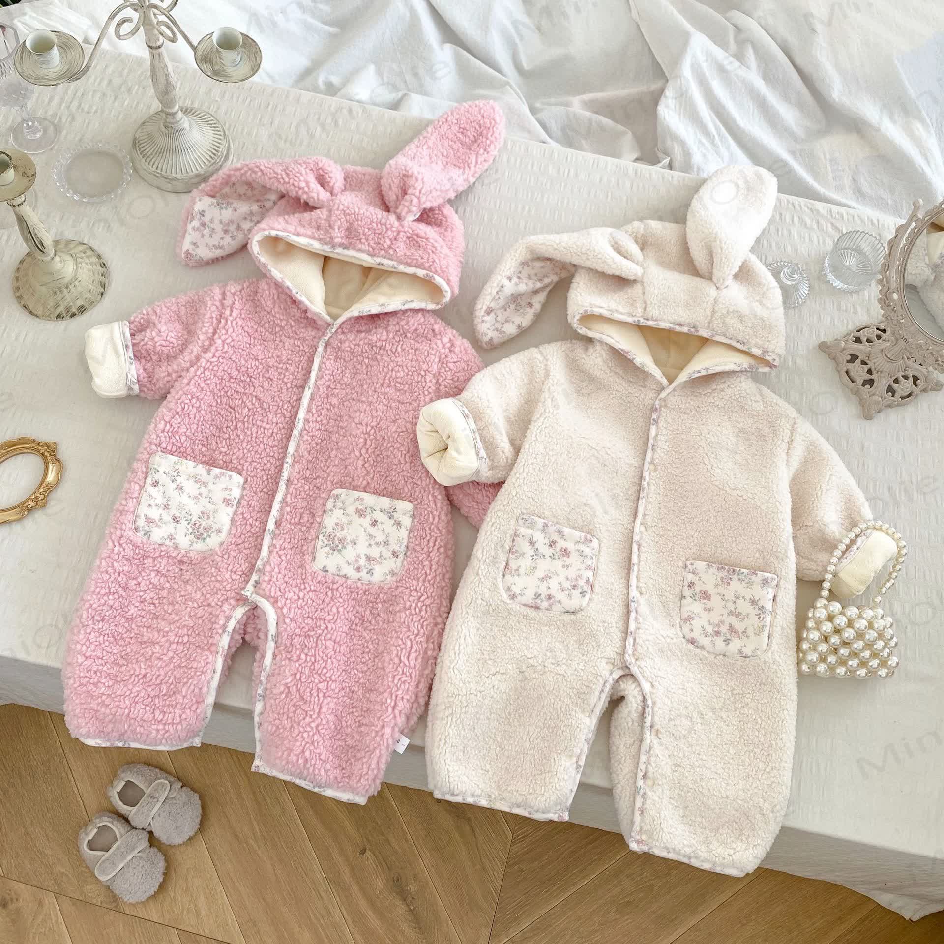 Baby Floral Bunny Ear Hooded Romper - image 1