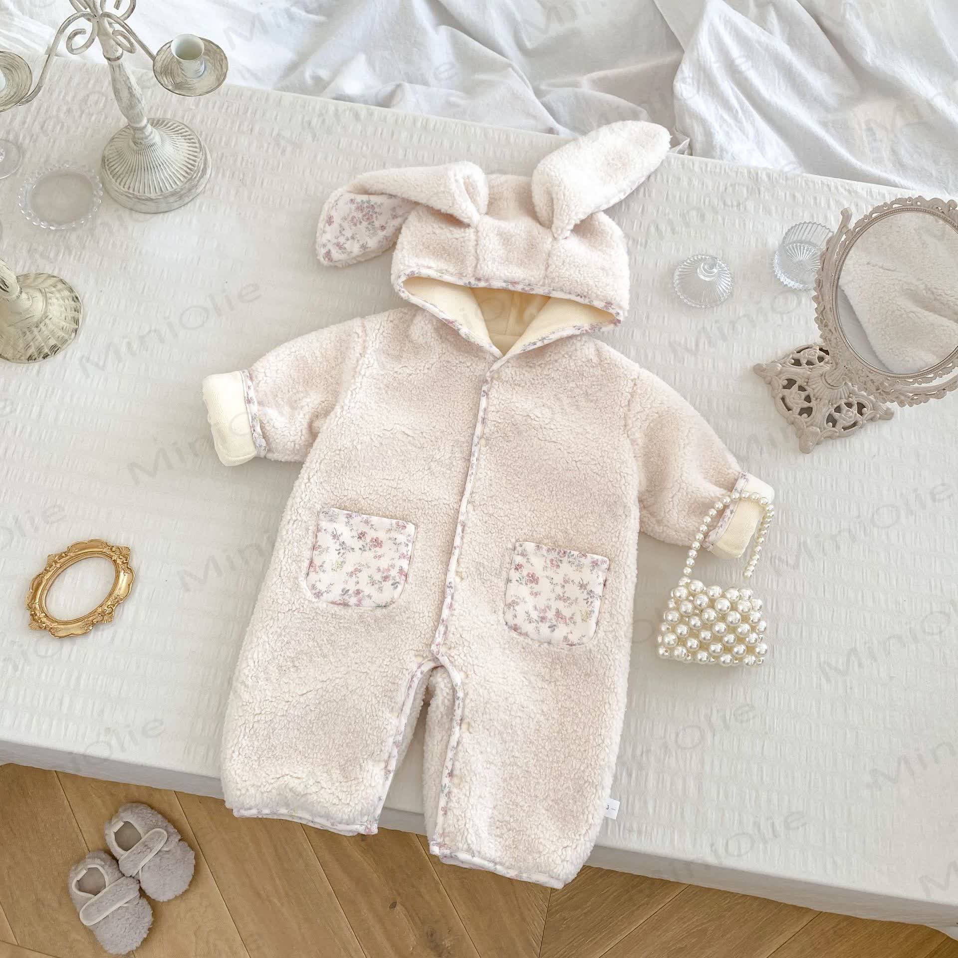 Baby Floral Bunny Ear Hooded Romper - Beige - 18-24M - image 9