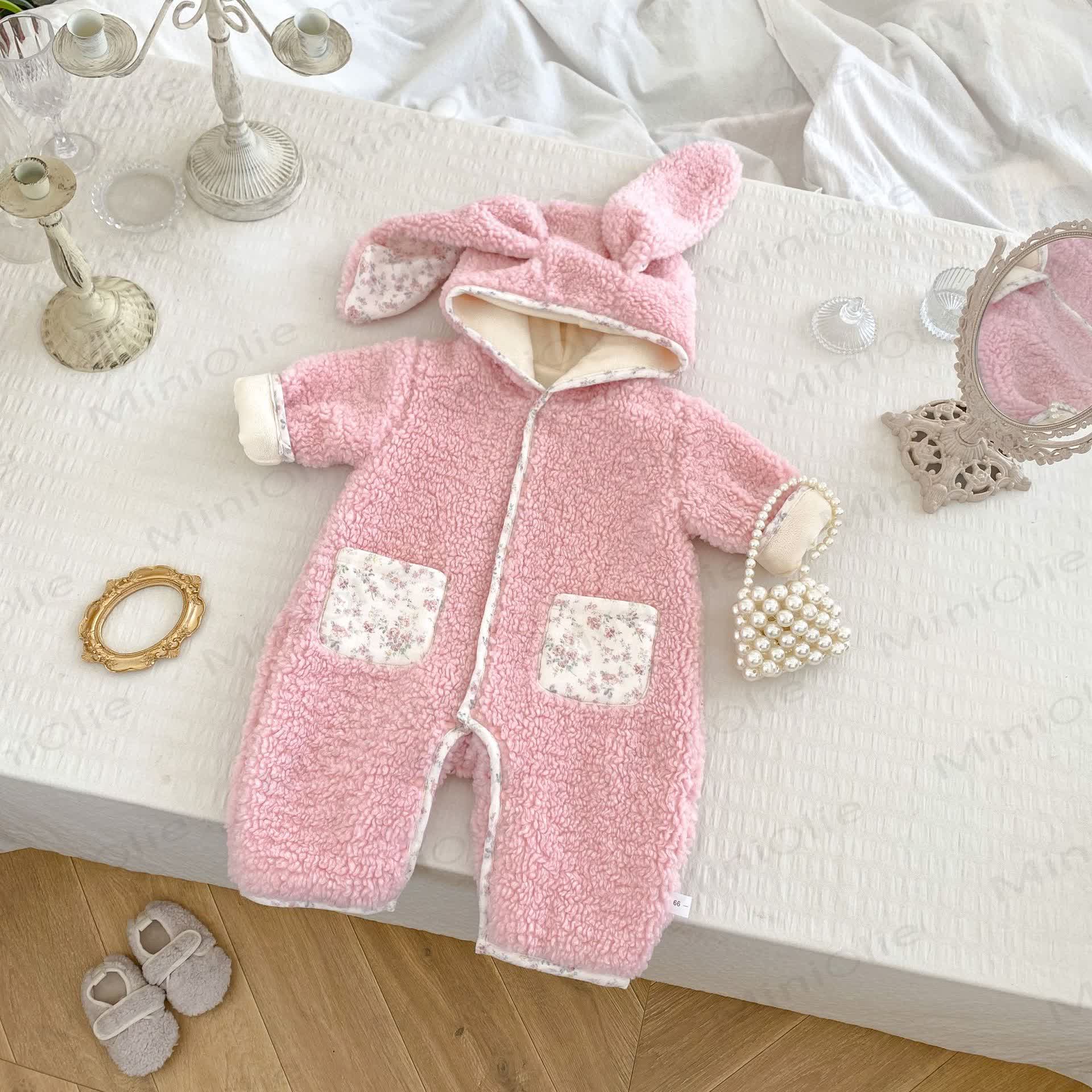 Baby Floral Bunny Ear Hooded Romper - Pink - 18-24M - image 3