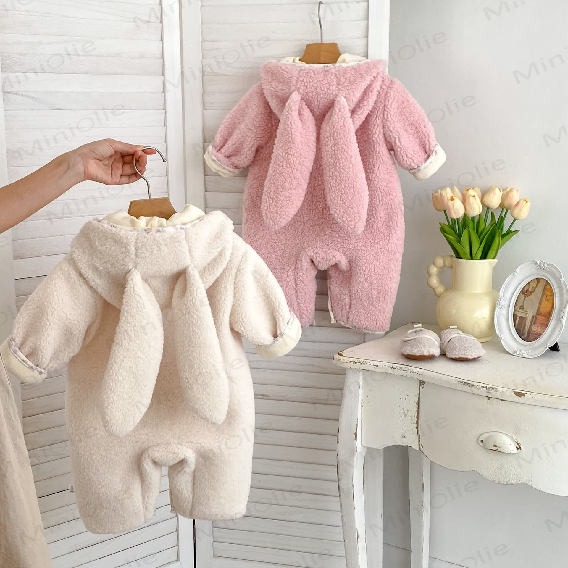 Baby Floral Bunny Ear Hooded Romper - image 7