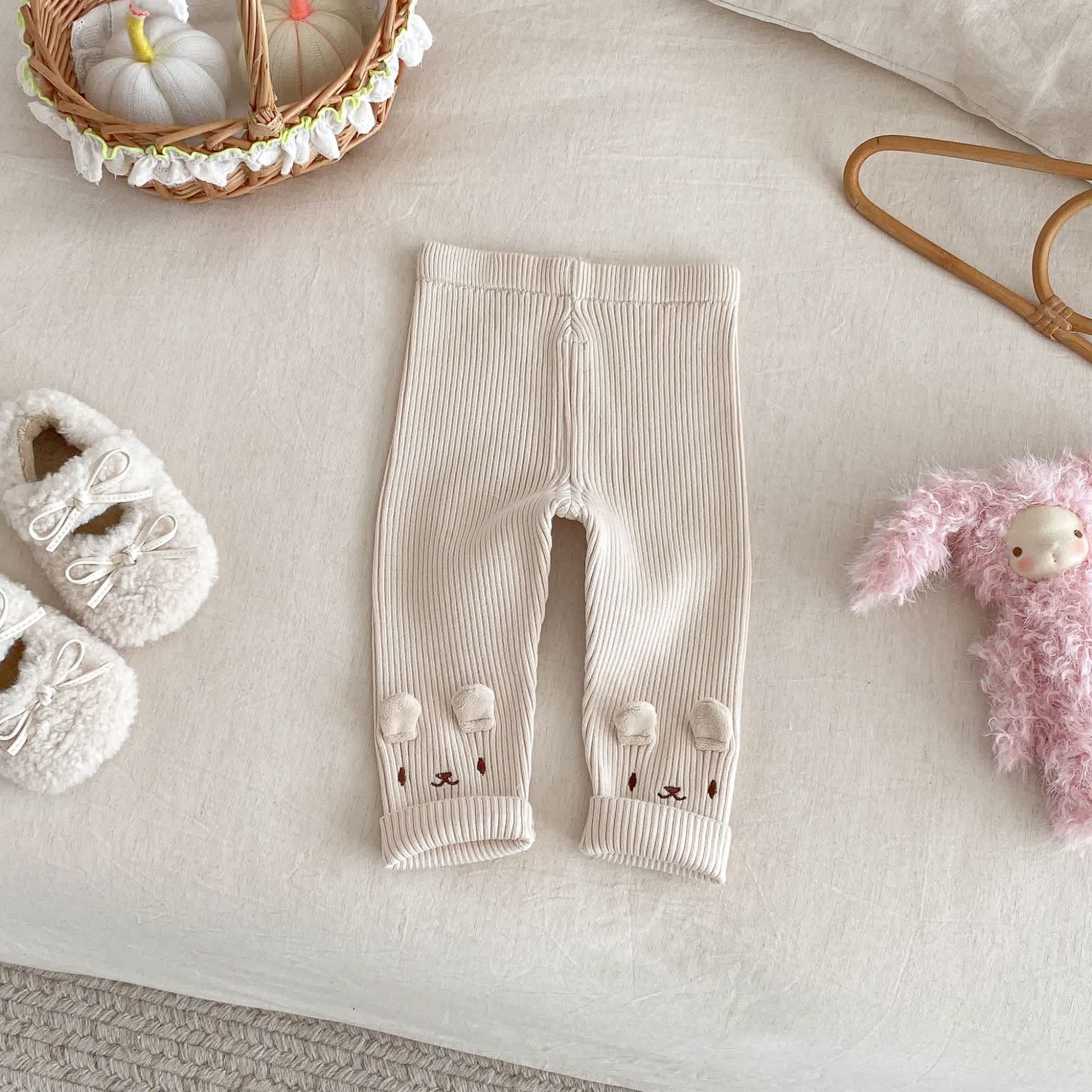 Baby Toddler Girl Embroidered Bunny Knitted Leggings - Beige - 5-7T - image 4
