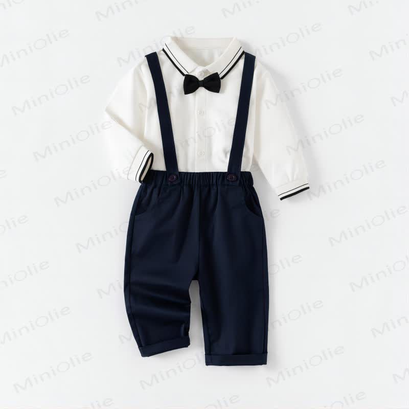 Baby Toddler Suspender Pants and Shirt Set - White Blue - 5-7T - image 1